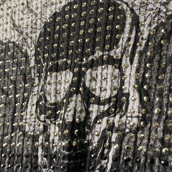 Voice of California Y2K skull blinged out ombre waffle knit shirt top M - Picture 7 of 10